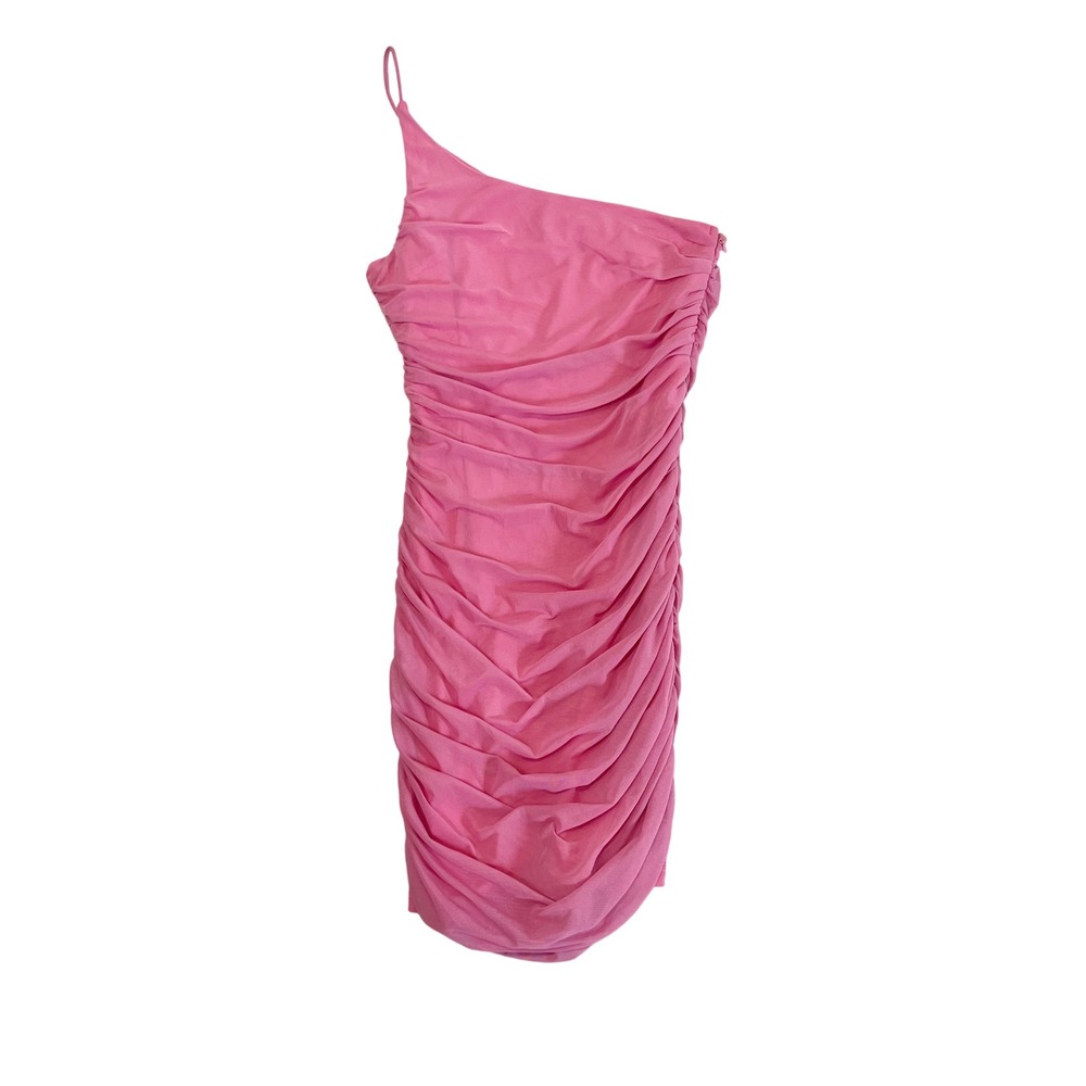 Princess Polly Pink One Shoulder Ruched Mesh Mini Dress Size 6 Bodycon Party